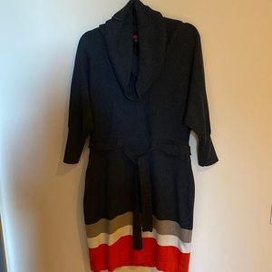 Soft grey cowl neck dress with grey/white/orange pencil skirt bottom